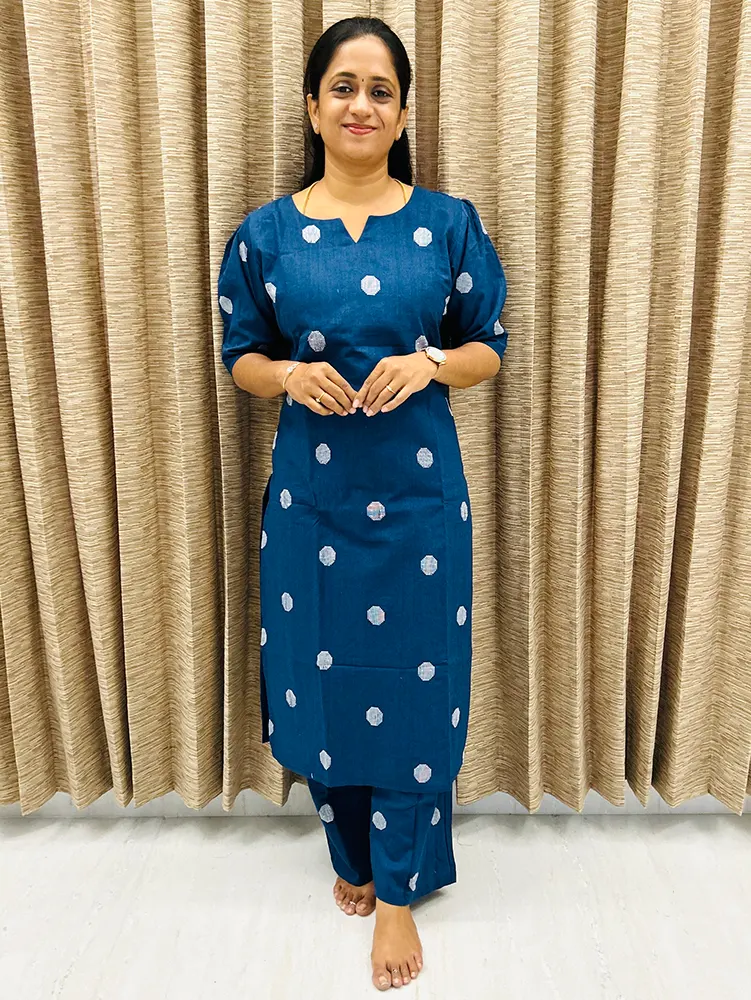 Pure handloom cotton top (cotton lining) with all over weaving paired with Handloom cotton bottom (semi palazzo)