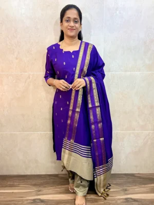 Semi raw silk top (cotton lining) with semi raw silk dupatta with semi raw silk bottom (Free size)