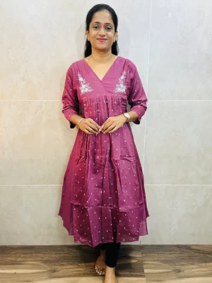 Soft silk top (crepe lining) with allover embroidery and pleated work on yoke (Aline pattern)