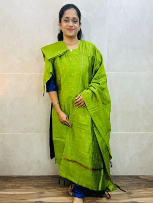 Semi raw silk top (cotton lining) with semi raw silk dupatta with semi raw silk bottom (Free size)