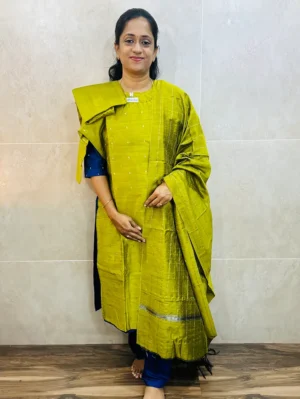 Semi raw silk top (cotton lining) with semi raw silk dupatta with semi raw silk bottom (Free size)