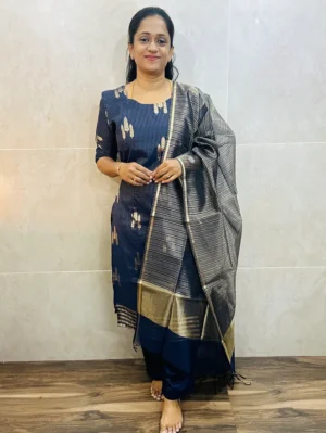 Premium Benarasi silk top (cotton lining) with allover zari weaving paired with Benaras silk dupatta and silk bottom (free size)