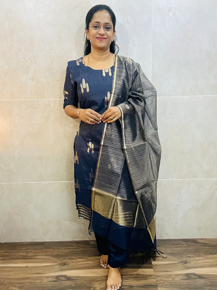 Premium Benarasi silk top (cotton lining) with allover zari weaving paired with Benaras silk dupatta and silk bottom (free size)