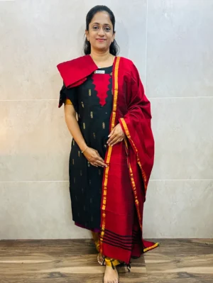 Semi raw silk top (cotton lining) paired with semi raw silk dupatta and semi raw silk bottom (Free size)