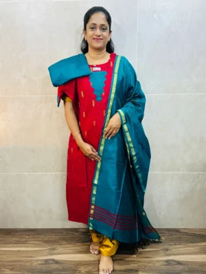 Semi raw silk top (cotton lining) paired with semi raw silk dupatta and semi raw silk bottom (Free size)