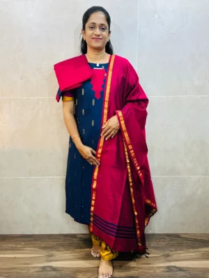 Semi raw silk top (cotton lining) paired with semi raw silk dupatta and semi raw silk bottom (Free size)