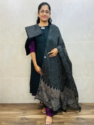 Soft silk top (crepe lining) paired with mirror worked Georgette dupatta and silk bottom (free size)