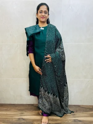 Soft silk top (crepe lining) paired with mirror worked Georgette dupatta and silk bottom (free size)