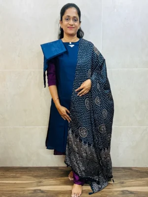 Soft silk top (crepe lining) paired with mirror worked Georgette dupatta and silk bottom (free size)