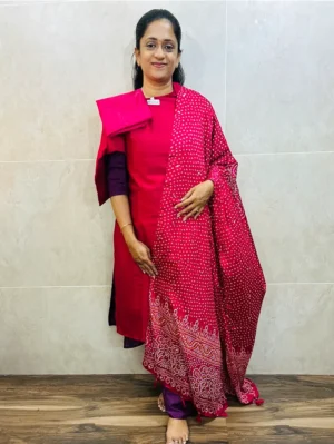 Soft silk top (crepe lining) paired with mirror worked Georgette dupatta and silk bottom (free size)