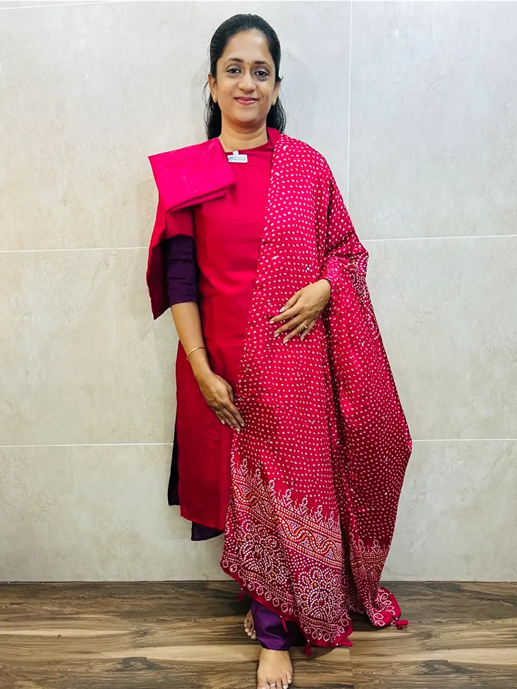 Soft silk top (crepe lining) paired with mirror worked Georgette dupatta and silk bottom (free size)