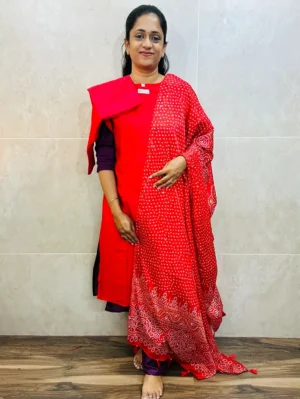 Soft silk top (crepe lining) paired with mirror worked Georgette dupatta and silk bottom (free size)