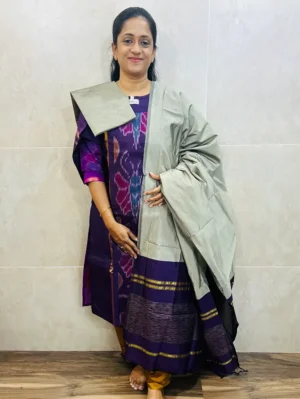 Premium Pochampally handloom silk cotton top (cotton lining) paired with silk cotton dupatta and silk bottom (Free size)