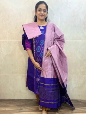 Premium Pochampally handloom silk cotton top (cotton lining) paired with silk cotton dupatta and silk bottom (Free size)