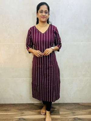 Pure handloom cotton top (cotton lining) with allover thread weaving sand hand worked yoke (straight cut)