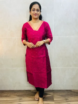 Textured Semi raw silk top (cotton lining) with allover zari woven buttas (straight cut)