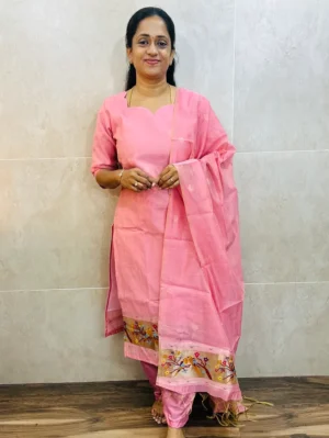 Soft Benaras silk top (cotton lining) with allover paithani weaving paired with Benaras silk dupatta and silk bottom (free size)