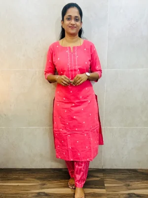 Pure handloom cotton top (cotton lining) with all over weaving paired with Handloom cotton bottom (free size)