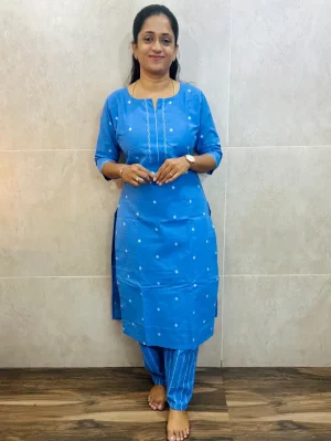 Pure handloom cotton top (cotton lining) with all over weaving paired with Handloom cotton bottom (free size)