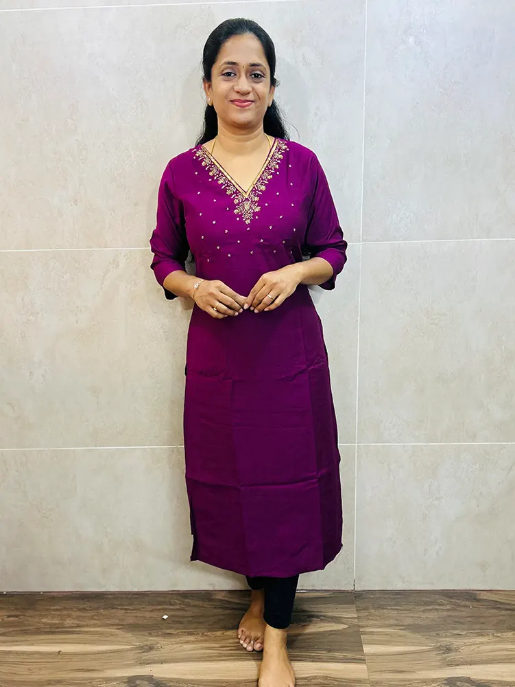 Soft silk cotton top (crepe lining) with handworked yoke (straight cut)