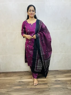 Handblock printed cotton top (cotton lining) paired with cotton dupatta and cotton bottom (straight cut)