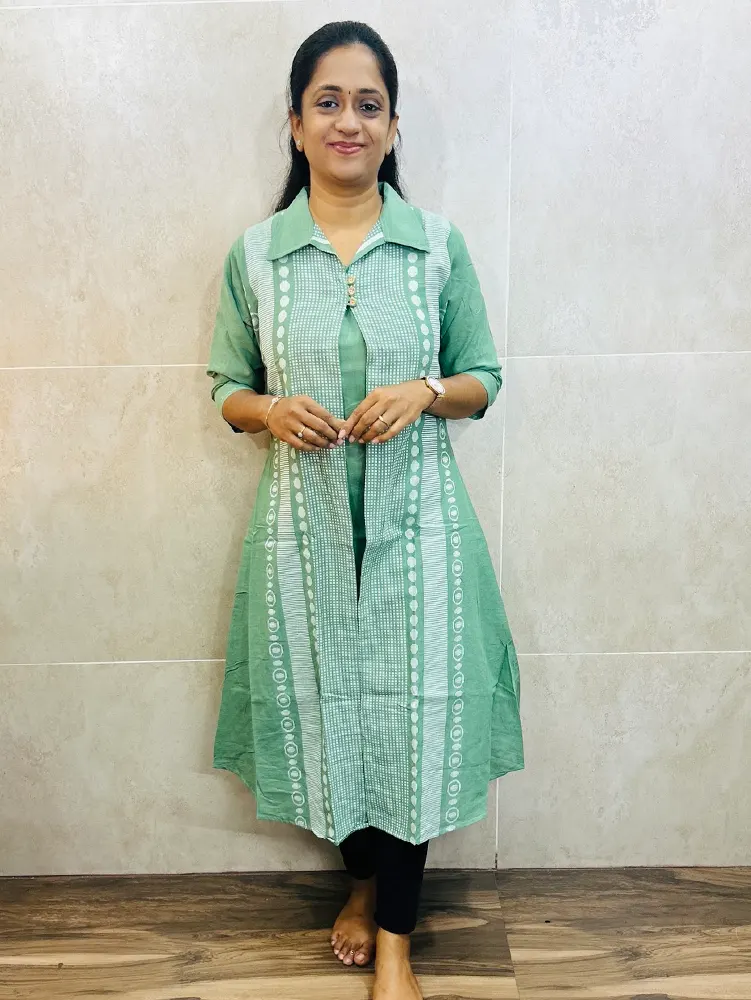 Pure handloom cotton top paired with thread woven handloom cotton overcoat (Aline pattern)