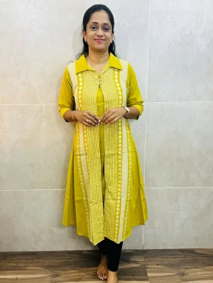 Pure handloom cotton top paired with thread woven handloom cotton overcoat (Aline pattern)