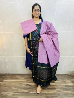 Premium Pochampally handloom silk cotton top paired with silk cotton dupatta and silk bottom (Free size)