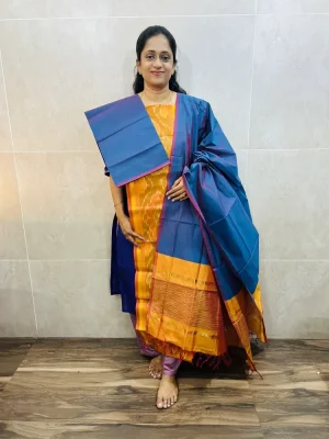 Premium Pochampally handloom silk cotton top paired with silk cotton dupatta and silk bottom (Free size)