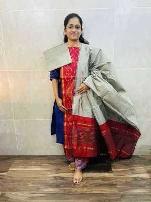 Premium Pochampally handloom silk cotton top paired with silk cotton dupatta and silk bottom (Free size)