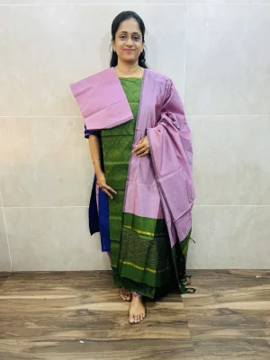 Premium Pochampally handloom silk cotton top paired with silk cotton dupatta and silk bottom (Free size)