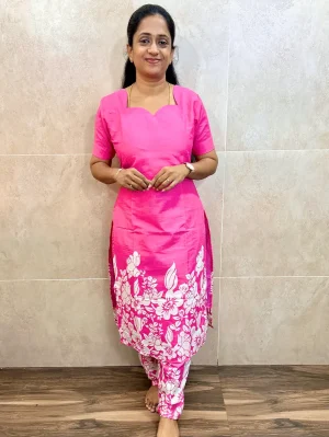 Printed cotton top (cotton lining) paired with cotton bottom (free size)