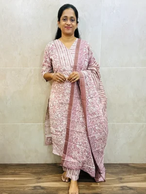 Printed jaipur cotton top(cotton lining) paired with cotton dupatta and cotton bottom(straight cut)