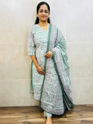 Printed jaipur cotton top(cotton lining) paired with cotton dupatta and cotton bottom(straight cut)