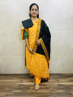 Pure handloom Ikkat cotton top (cotton lining) paired with Ikkat cotton dupatta and cotton bottom (free size)