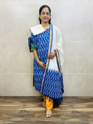 Pure handloom Ikkat cotton top (cotton lining) paired with Ikkat cotton dupatta and cotton bottom (free size)