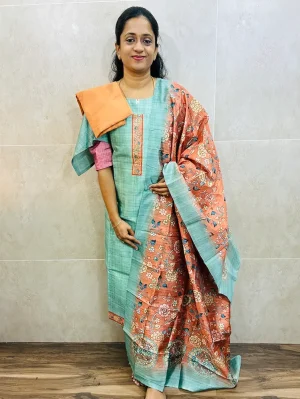 Soft semi Tussar top (cotton lining) paired with semi Tussar dupatta and silk bottom (free size)