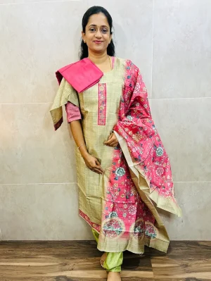 Soft semi Tussar top (cotton lining) paired with semi Tussar dupatta and silk bottom (free size)