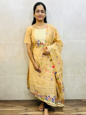 Benarasi silk cotton top (cotton lining) with all over Jamdani weaving paired with benarasi silk cotton dupatta