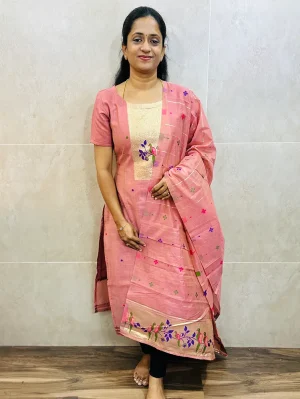 Benarasi silk cotton top (cotton lining) with all over Jamdani weaving paired with benarasi silk cotton dupatta