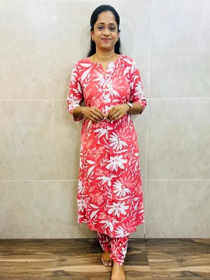 Printed soft rayon top paired with rayon bottom (straight cut)