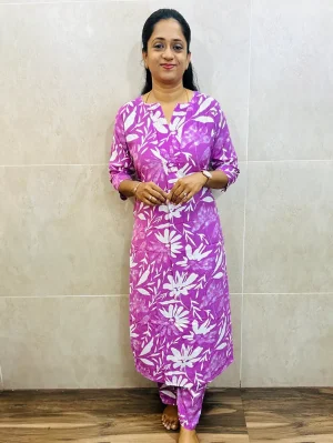 Printed soft rayon top paired with rayon bottom (straight cut)