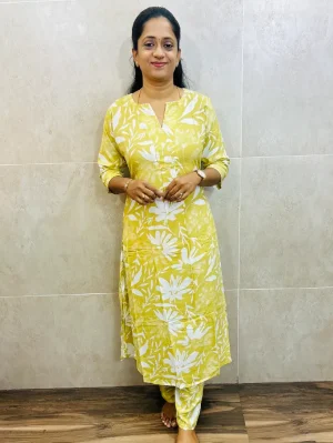 Printed soft rayon top paired with rayon bottom (straight cut)