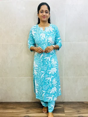 Printed soft rayon top paired with rayon bottom (straight cut)