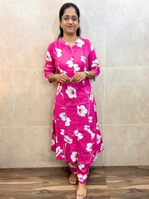 Printed soft rayon top paired with rayon bottom (straight cut)