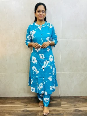 Printed soft rayon top paired with rayon bottom (straight cut)