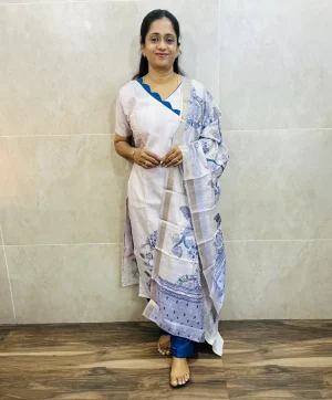 Semi Tussar top (cotton lining) paired with semi Tussar dupatta and silk bottom (free size)