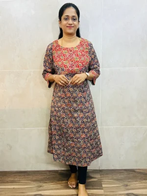 Printed cotton top (cotton lining) with patchworked yoke (Panel cut Anarkali)