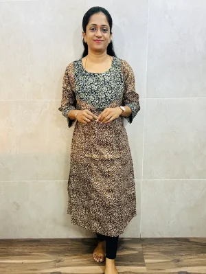 Printed cotton top (cotton lining) with patchworked yoke (Panel cut Anarkali)
