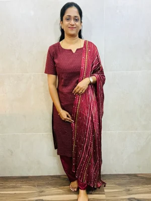 Acoba cotton top (cotton lining) paired with mirror worked Georgette dupatta and silk bottom (free size)